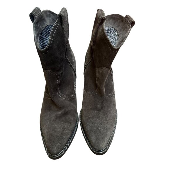 Aquatalia Suede‎ Wedge Cowboy Ankle Boots Booties Gray Made In Italy Size 7.5 - Picture 3 of 11